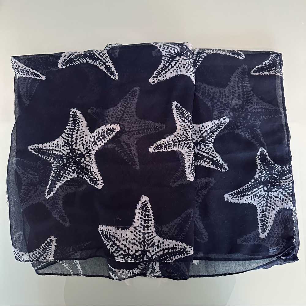 Sax Navy Infinity Scarf with White Starfish